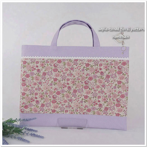 入園グッズ 入学 3点セット 【花柄 紫 ラベンダー】レッスンバッグ