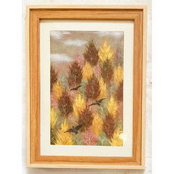 和紙ちぎり絵『秋山と鳥たち』葉書サイズ原画 絵画 彩紘工房 通販