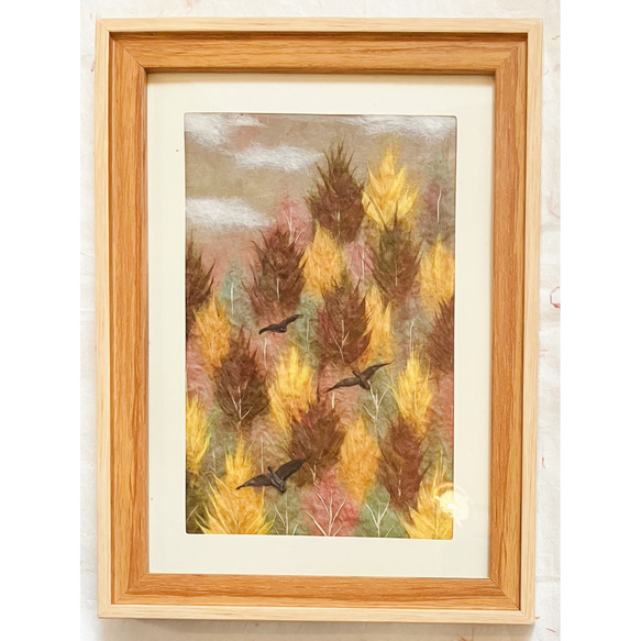 ちぎり絵　秋たけなわ　紅葉の湖畔　額入り　570×480mm ちぎり絵 秋たけなわ 紅葉の湖畔 額入り 570×480mm - メルカリ