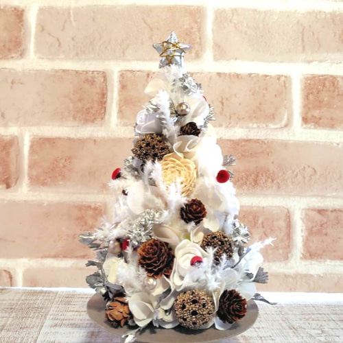 クリスマスツリー 卓上タイプ コンパクト ホワイト シルバー クリアBOX