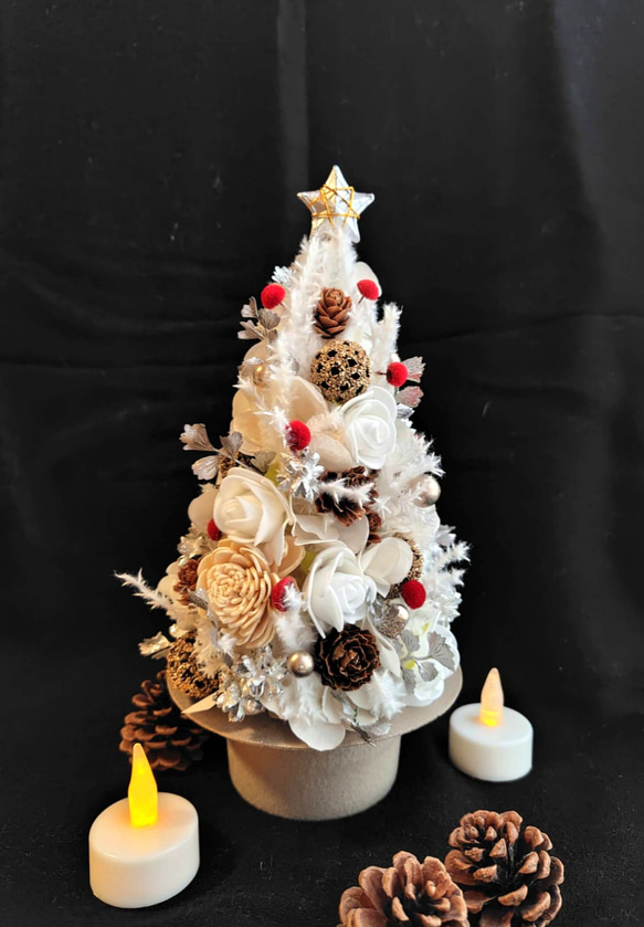 クリスマスツリー 卓上タイプ コンパクト ホワイト シルバー クリアBOX