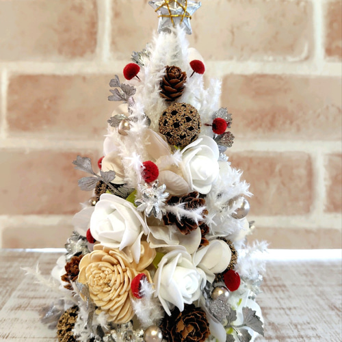 クリスマスツリー 卓上タイプ コンパクト ホワイト シルバー クリアBOX