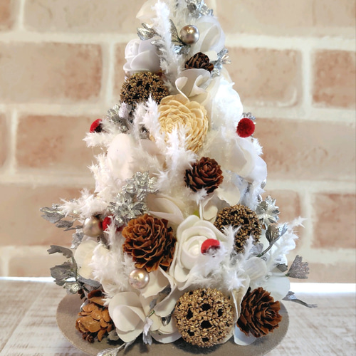 クリスマスツリー 卓上タイプ コンパクト ホワイト シルバー クリアBOX