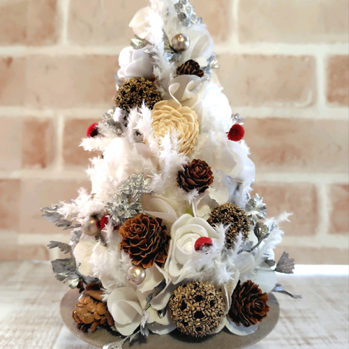 クリスマスツリー 卓上タイプ コンパクト ホワイト シルバー クリアBOX