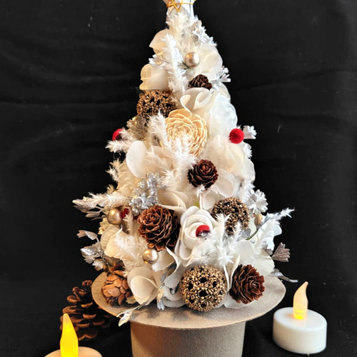 クリスマスツリー 卓上タイプ コンパクト ホワイト シルバー クリアBOX