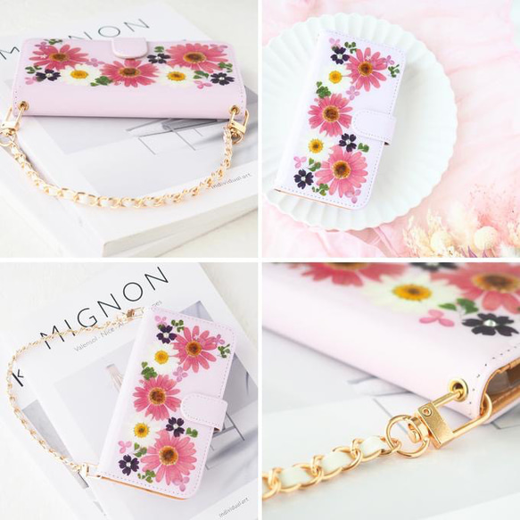 ＊春色マーガレットの押し花スマホケース＊250 手帳型 全機種対応 本物のお花 iPhone17 Android 4枚目の画像