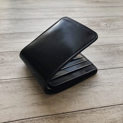 ROCADO社　シェルコードバン　二つ折り財布　ブラック 財布 二つ折り 薄い 小銭入れなし メンズ レディース コードバン