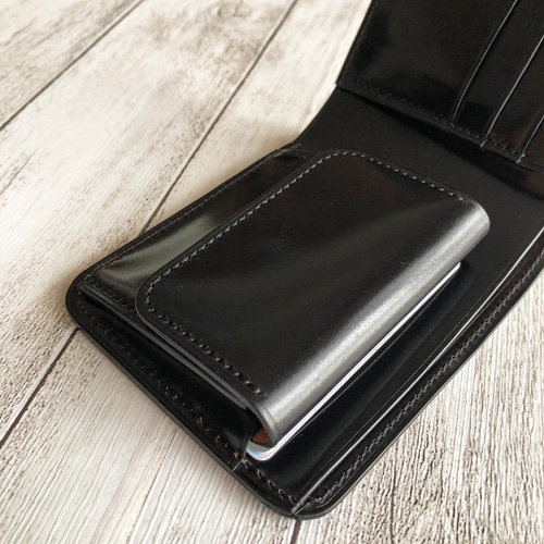 ROCADO社　シェルコードバン　二つ折り財布　ブラック 完成品 ROCADOシェルコードバン 二つ折り財布 総手縫い フルコードバン