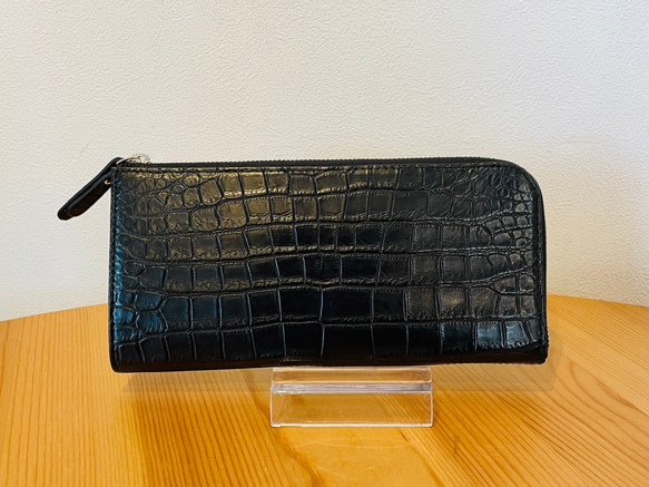 クロコダイル ポロサス ブラック コンパクトウォレット L字ファスナー
