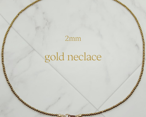 14Kゴールド ネックレス　刻印あり　ロープ 2mm 40cm 14K ゴールドネックレス キラキラ 上品 シンプル 2mm玉 丸玉