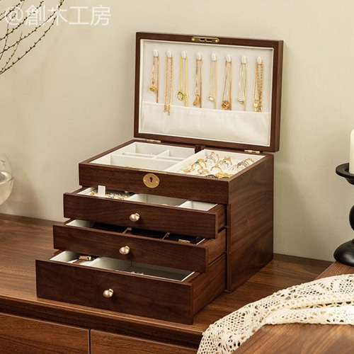 3段引き出し付きのジュエリーボックス アクセサリー展示 ジュエリー