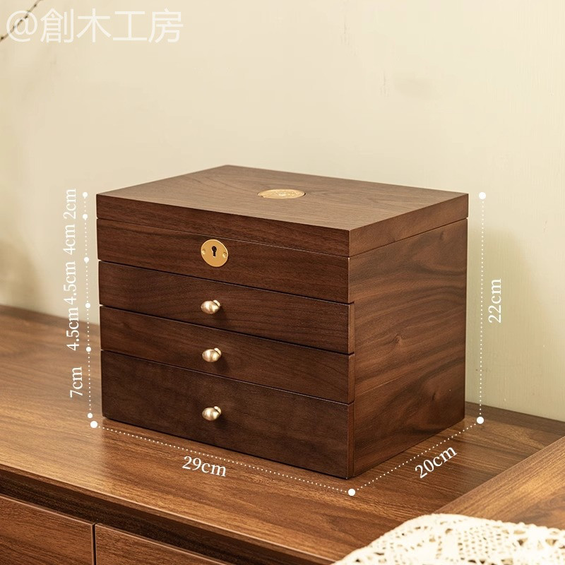 3段引き出し付きのジュエリーボックス アクセサリー展示 ジュエリー分類収納 木製 収納家具 新婚 記念日 プレゼント