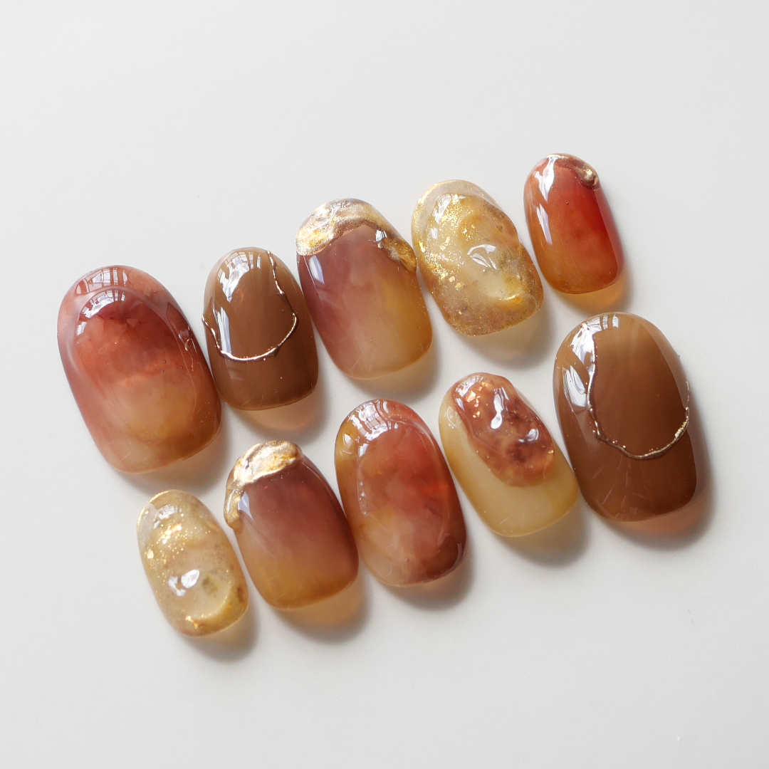 カフェ × ナッツ ネイルチップ ☆現品☆ネイルチップ ジェルネイル カフェオレネイル コーヒー