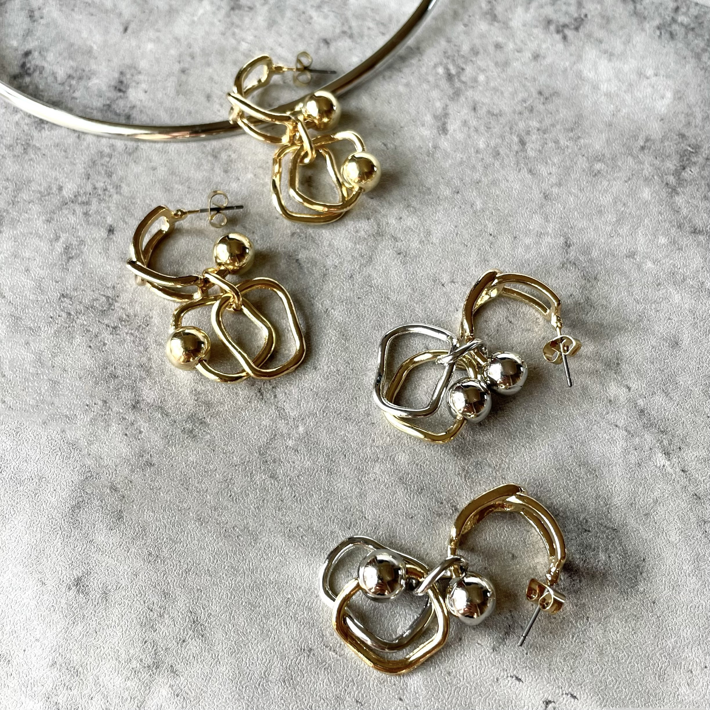 ロング ピアス イヤリング ゴールド ハンドメイド ダブルツイスト♡ラテベージュ