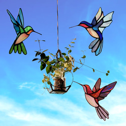 SALE在庫限り】ステンドグラス サンキャッチャー ハチドリ