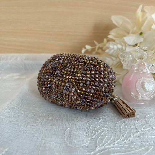 柏ビーズ　がまぐち財布　小銭入れ 2.6寸 ハンドメイド・手芸 柏ビーズ がまぐち財布 小銭入れ