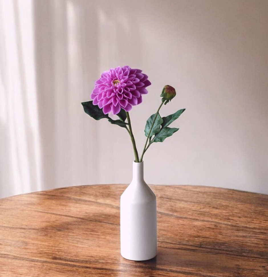 ◆粘土のお花◆　ダリア　パープル　【花瓶　波佐見焼】D1084