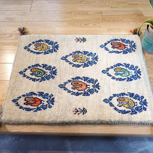 Creema限定超目玉品】ペルシャ ギャッベ 玄関 88×65㎝ ベージュ 鳥 