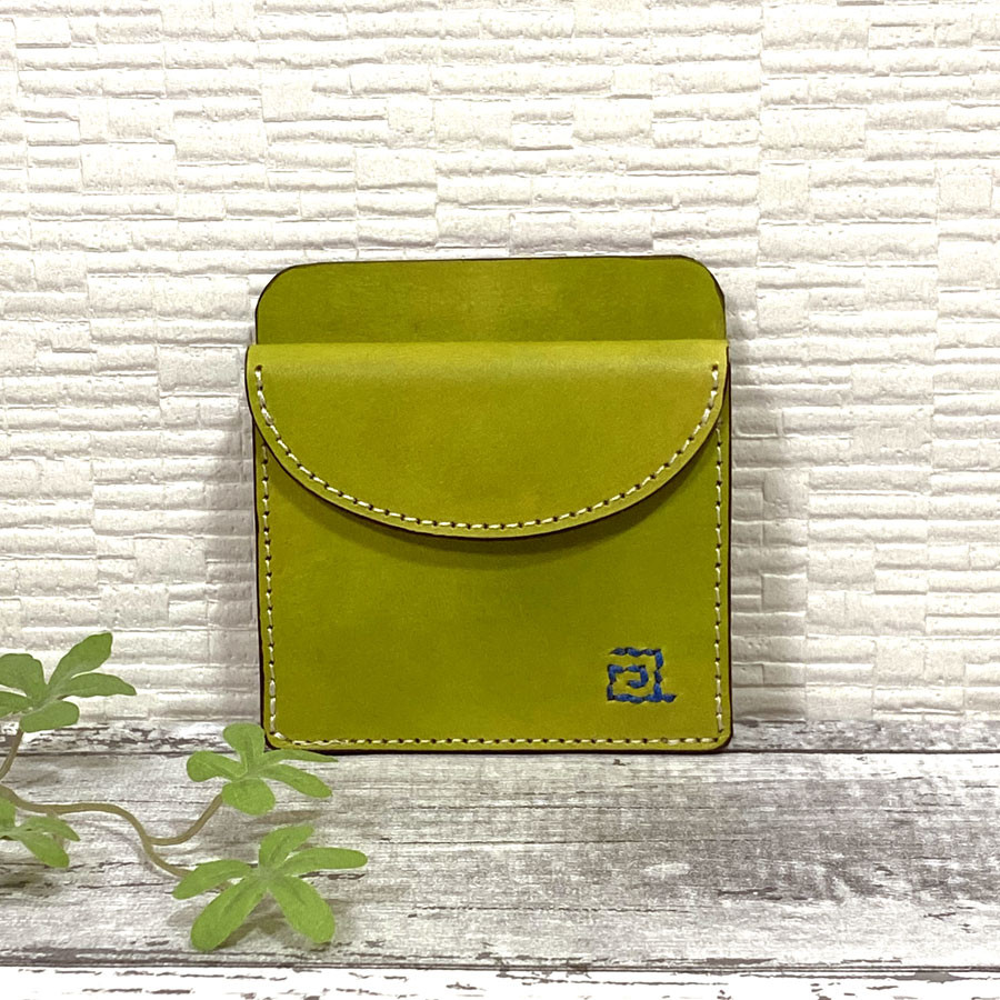 ミニマルウォレット ミニ財布 レザー 財布 コイン入れ 染め タンニン 牛革 【手染め】 ヌメ グリーン