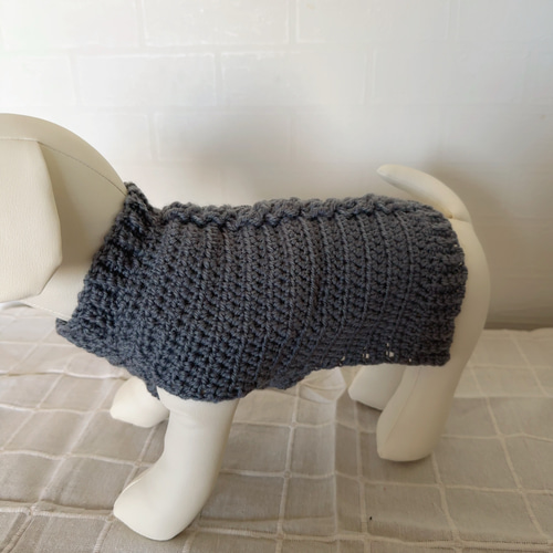 犬服 手編み 縄編み模様ニット グレー 冬服 Sサイズ ペット服