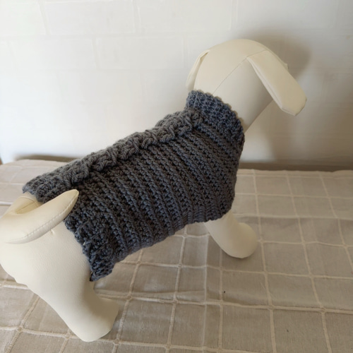 犬服 手編み 縄編み模様ニット グレー 冬服 Sサイズ ペット服