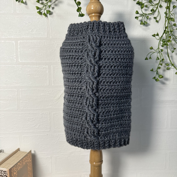 犬服 手編み 縄編み模様ニット グレー 冬服 Sサイズ ペット服
