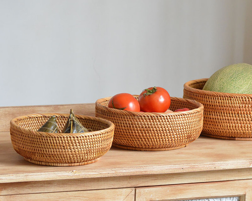 3PC籐編み収納かご水果物かご籐編みかごキャンディー野菜収納かご