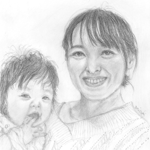 鉛筆画 肖像画 リアルだけど優しい似顔絵 ふんわり優しく仕上げます