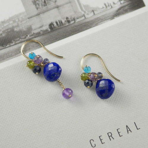 1028 極上カット ラピスラズリのアシンメトリーピアス ピアス（フック