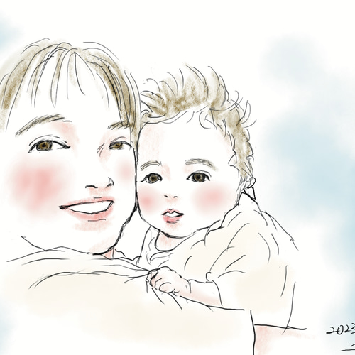 似顔絵描きます✳︎水彩にて実写風で少しポップ✳︎ご要望様々お応えします シンプルで優しい似顔絵イラスト 水彩画風 デジタルイラスト