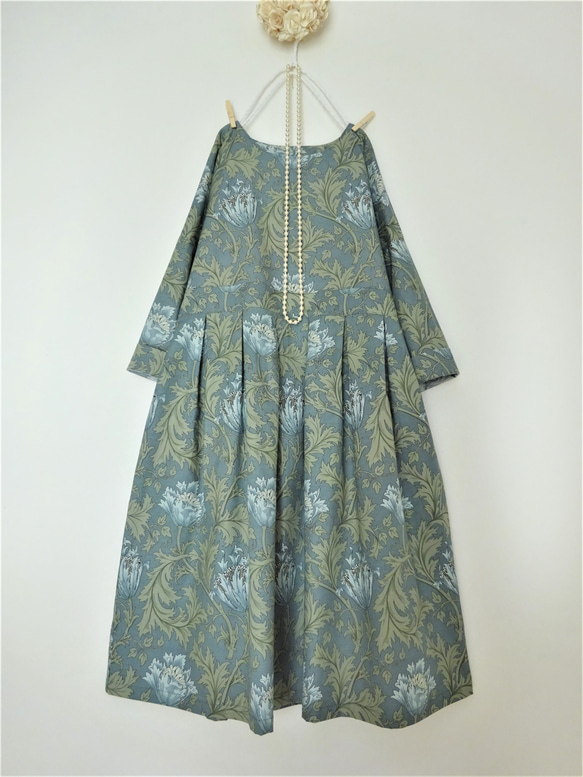 ウィリアムモリス「アネモネ」選べる10色 タックワンピース◇コットン