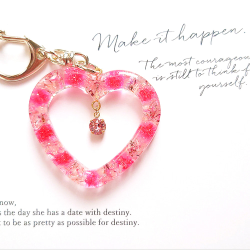 ハートに閉じ込めた桃色かすみ草 キーホルダー（UVレジン） その他