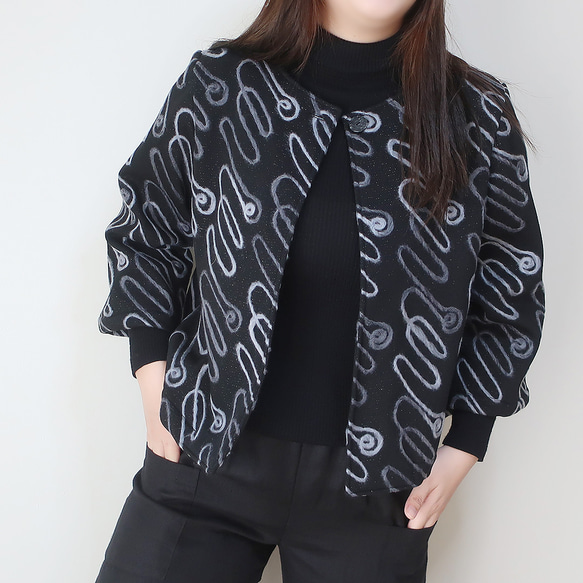 9090 NINETY 刺繍ジャケット 黒 サテン 黒龍刺繍 スカジャン 黒×黒 L LL Embroidered jumper