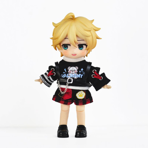 オビツ11服 ob11服 ブラック ブルー バースト 革靴 Tシャツ 靴
