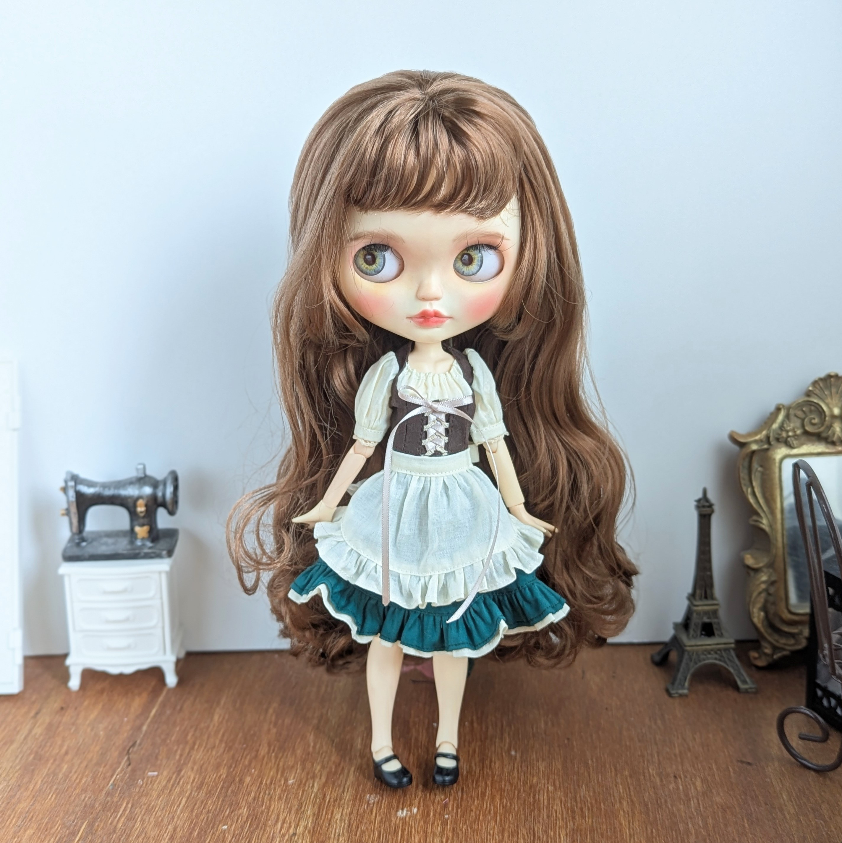 1271【ブライス ワンピース】緑のディアンドル風ワンピース※ブライスアウトフィット