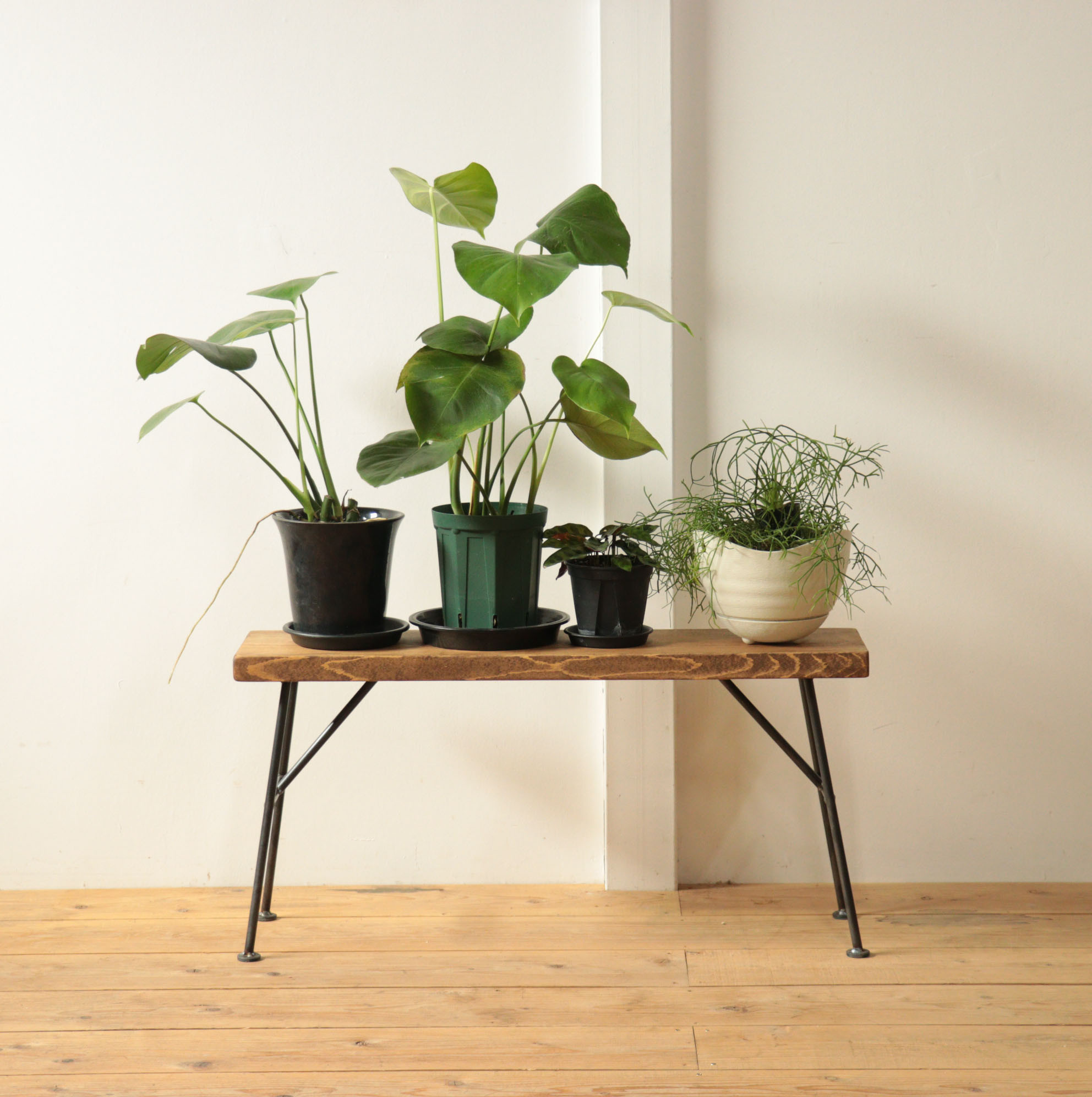 【送料無料】【サイズオーダー可能】アイアン脚と木のプランター台　平板or角材