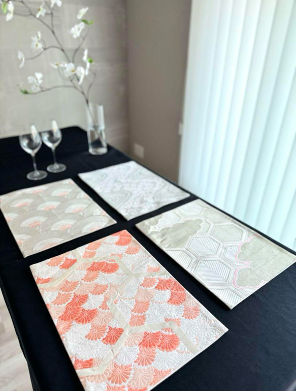 ランチョンマット(高級正絹袋帯リメイク)新品未使用 ◼︎58◼︎一点物 正絹 高級袋帯 ランチョンマット4枚セット【帯