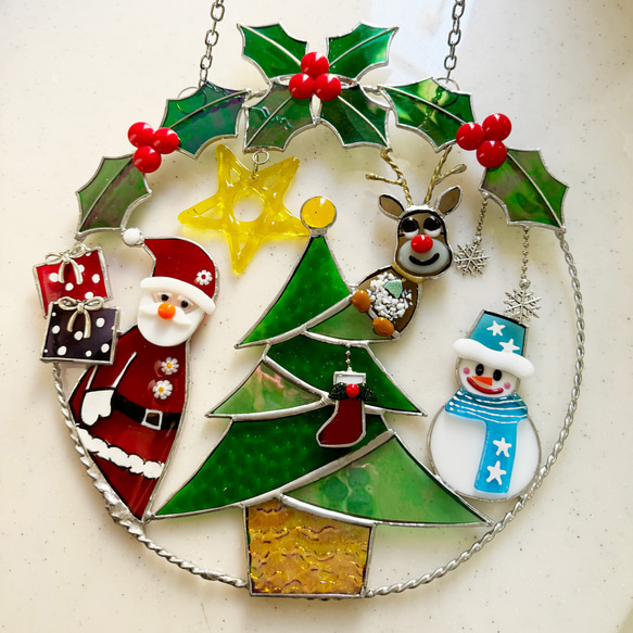 ステンドグラス クリスマスリース