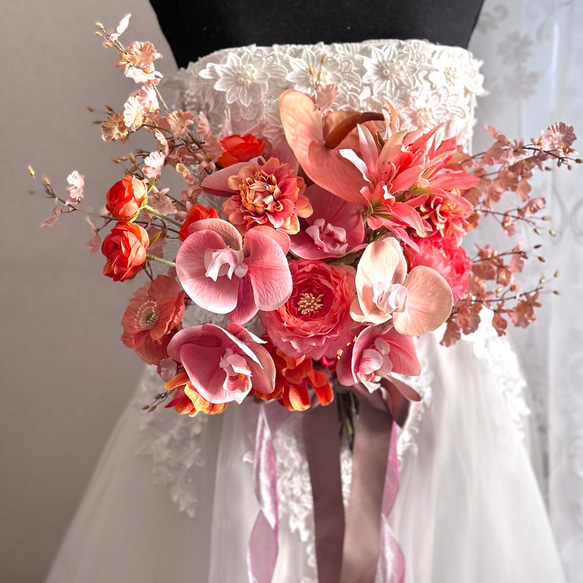peach orange【ブーケ・秋ブーケ・結婚式・ウェディングブーケ冬・胡蝶