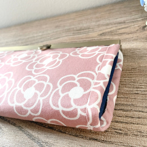 ピンク系統 本革 がま口 長財布 新品未使用 花柄 がま口長財布 くすみピンク花柄 ハンドメイド がま口 文鎮 口金