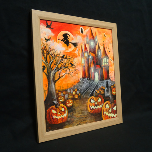 【油彩画】　「ハロウィンリース」　Ｆ3 号　油絵 油彩画】 「ハロウィンリース」 F3 号 油絵 VP】水彩ハロウィン