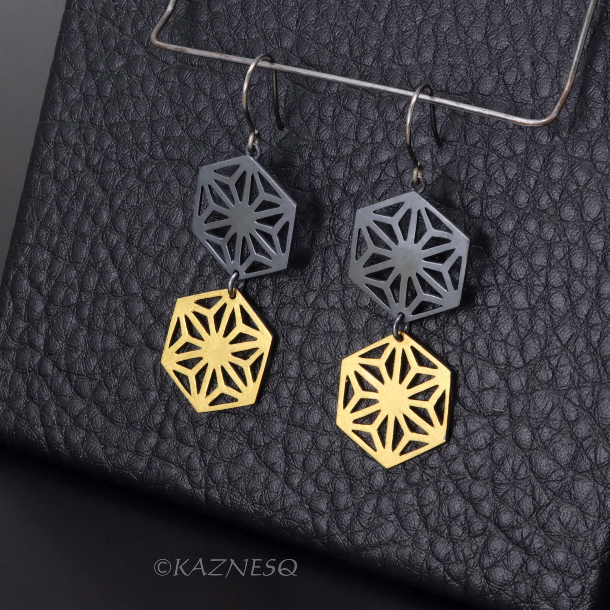 和風モダン！麻の葉紋のシルバーとゴールドフォイルのピアス