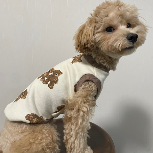 コールテンテディベア赤チェック犬服ハンドメイド犬の洋服
