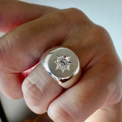 仁尾彫金『一つ星ジルコニア、楕円の印台リング2』ハンドメイド343