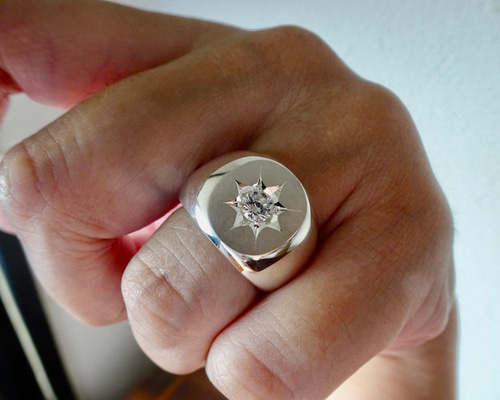 仁尾彫金『一つ星ジルコニア、楕円の印台リング2』ハンドメイド343
