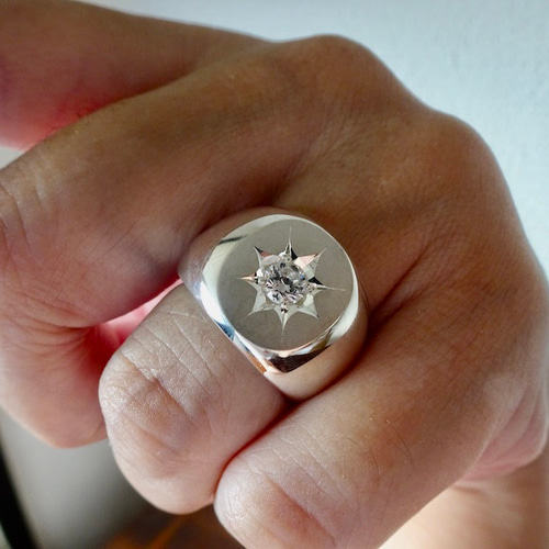 仁尾彫金『一つ星ジルコニア、楕円の印台リング2』ハンドメイド343