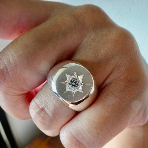 仁尾彫金『一つ星ジルコニア、楕円の印台リング2』ハンドメイド343