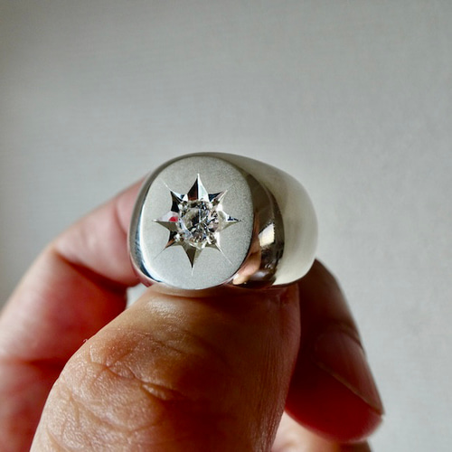 仁尾彫金『一つ星ジルコニア、楕円の印台リング2』ハンドメイド343 