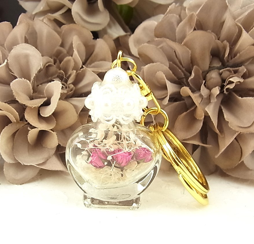 ミニ薔薇の六角水中花❤ヴィトライユビーズのキーリング兼バッグチャーム❤ ミニ薔薇の六角水中花❤ヴィトライユビーズのキーリング兼バッグチャーム❤