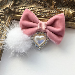 リボン　バレッタ♡ベルベット×ファー♡ピンク♡ハンドメイド リボンバレッタ♡ベルベット×ファー♡ピンク♡ハンドメイド